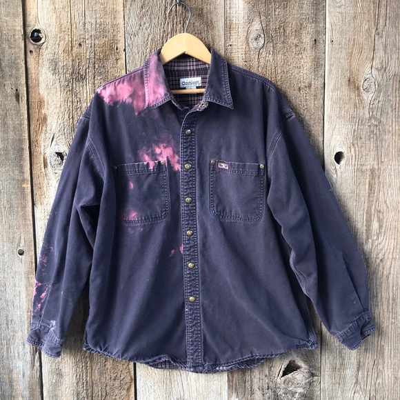 Carhartt Other - Carhartt Bleached and Distressed Flannel Lined Shirt Jacket Chore Coat, L